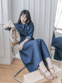 Casual Elegant Denim Dress 隨性與知性恤衫領修腰牛仔連身裙/ DS1011