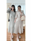 Square Neck CottonFlower Dress 方領清新雲朶印花傘魚尾連身裙/ DS9844
