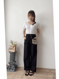 （CP值$239夏日顯瘦闊褲) 百搭全橡筋口袋直闊腳褲, Pants/ PT8431