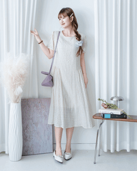 Tonal Check Dress 編織提花拼接側傘形連身裙/ DS1177