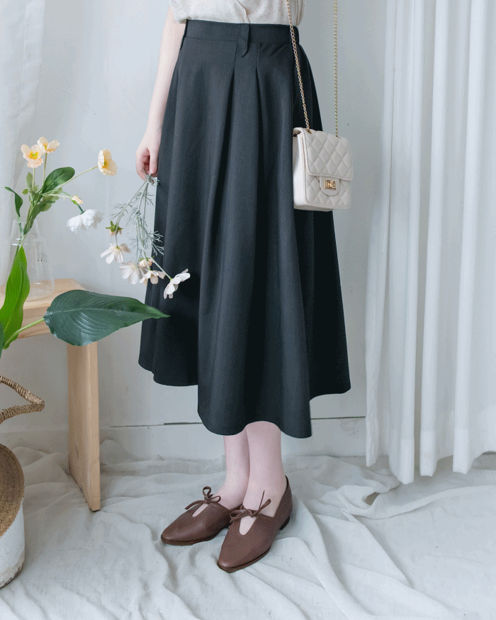 Pleated Flare Skirt 法式知性腰間設計傘裙/SK8950