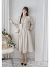 Beige Skirt Set 溫柔杏色十字線棉精緻鈕扣套裝/ SE8089