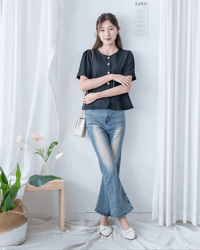 Pearl Blouse 小香風珍珠扣十字紋上衣/TP9239