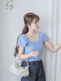 Rhombus Top 菱格花紋百搭彈性上衣/ TP9173 (white sold out)