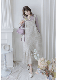 Tweed Vest Dress 十字線棉布寬鬆魚尾吊帶裙/ DS1001 (pre-order white)