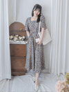 Mist Blue Floral 方領霧藍印花傘魚尾連身裙 Dress / DS9911