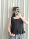 Sleeveless Square Neck Chiffon Top 方領無袖細荷葉衣尾雪紡上衣/ BU9113