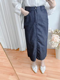 Navy Denim Skirt 深藍後橡筋簡約牛仔裙/ SK8906