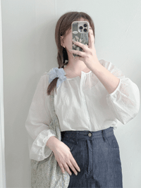 Bubble Sleeve Shirt 仿恤衫直條紋泡泡袖上衣/ BU9118