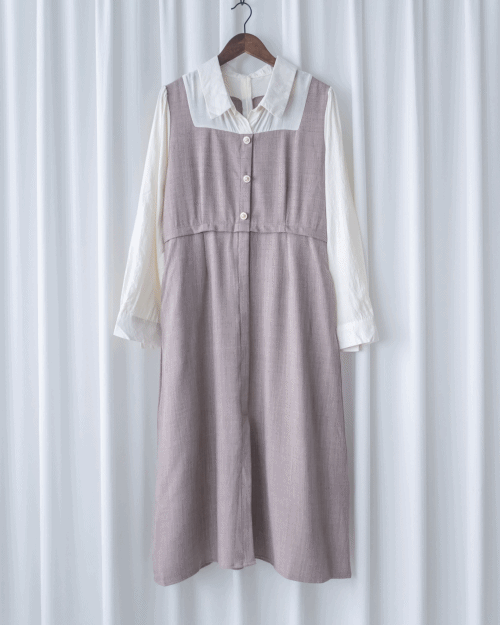 Spliced Mocha Dress 假兩件莫卡拼接恤衫連身裙/ DS1179