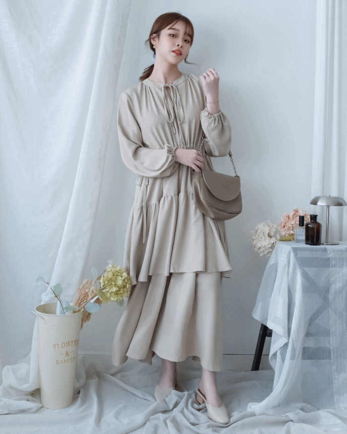 Ribbon Layers Dress  綁帶圓漫飄逸層次連身裙/ DS1188