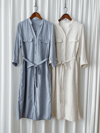 Shirt Dress 無領口恤衫口袋中袖連身裙或外套/ DS9860