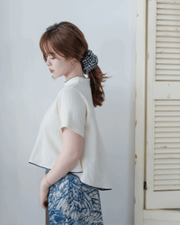 Classic Mono Blouse 經典黑白微立領弧形衣尾修身上衣/ TP9222 （pre-order 5月28截單)