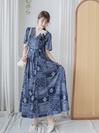 Ethnic Dress 防皺彈性幾何圖案連衣裙/ DS9958 (white sold out)