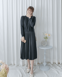 Pleated Cardigan Dress 小香風拼色針織外套假兩件百褶長裙/ DS1067 (pre-order 2月5日截單)