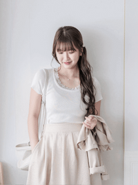 Lace Collar Top 顯瘦修身彈性蕾絲圓方領上衣/ TP9183