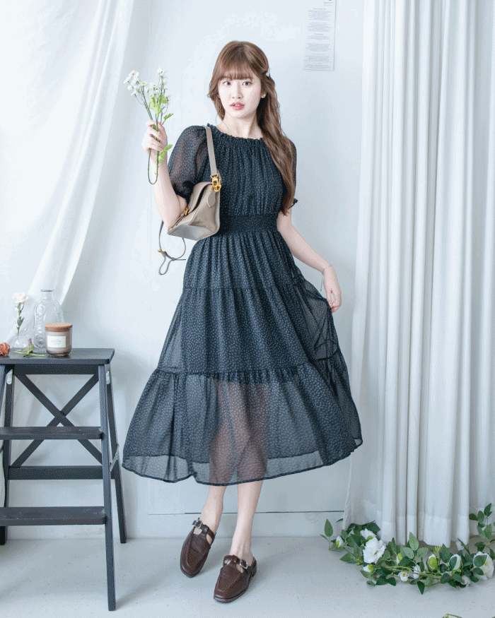 Firework Dress 花火印花琉璃雪紡花邊連身裙/ DS1141