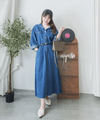 Denim OPS 隨性腰帶修腰連身牛仔裙/ DS9658