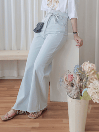 High Waist Ribbon Denim 綁帶設計高腰長腿牛仔褲 /PT8456