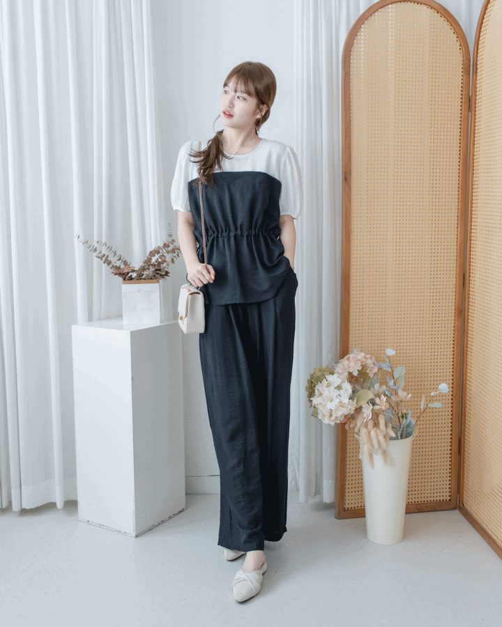 Alice Set Pants 拼色假兩件舒適精緻套裝/ SE8113