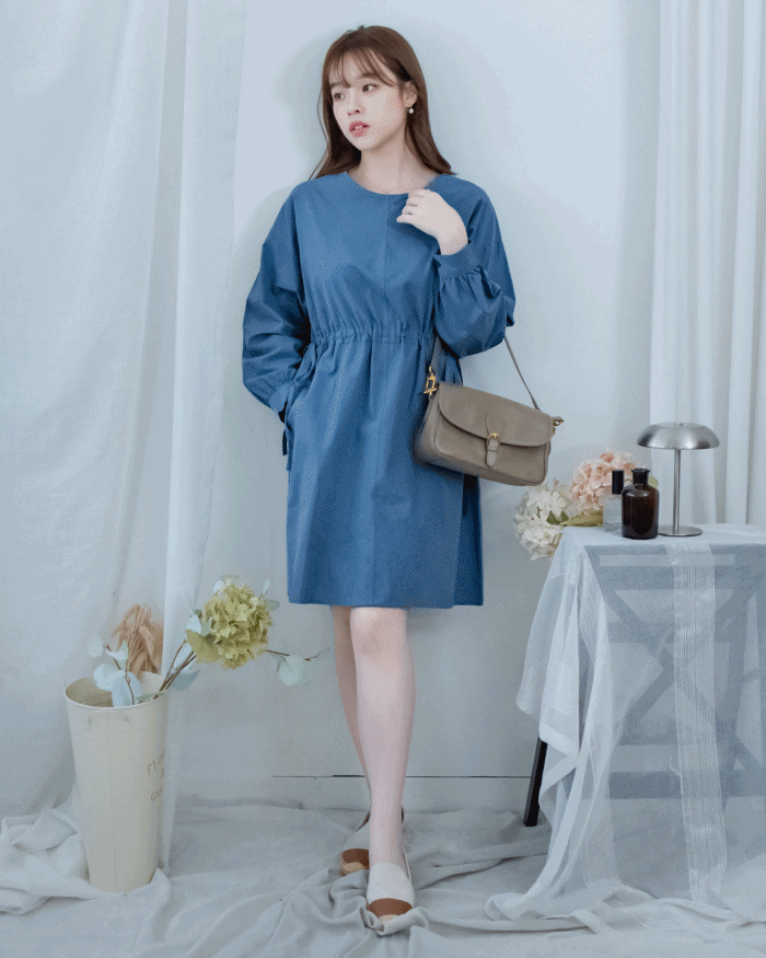 Minimalist Dress 簡約側口袋左右束腰連身裙/ DS1197