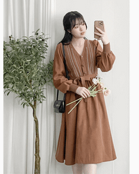 Vest Dress 精緻仿鈕扣條紋背心假兩件連身裙/ DS1026 (pre-order 11月24截單)