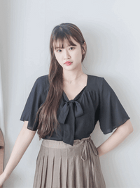 Square Ribbon 雪紡方領絲帶傘袖, Blouse/ BU8964