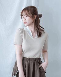 Spliced Knit Top 假兩件立體直紋針織上衣/ TP9243