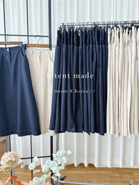 （BEST Intent made 獨家款）Border Skirt 舒適細線花紋鈕扣百搭長裙/ SK3001