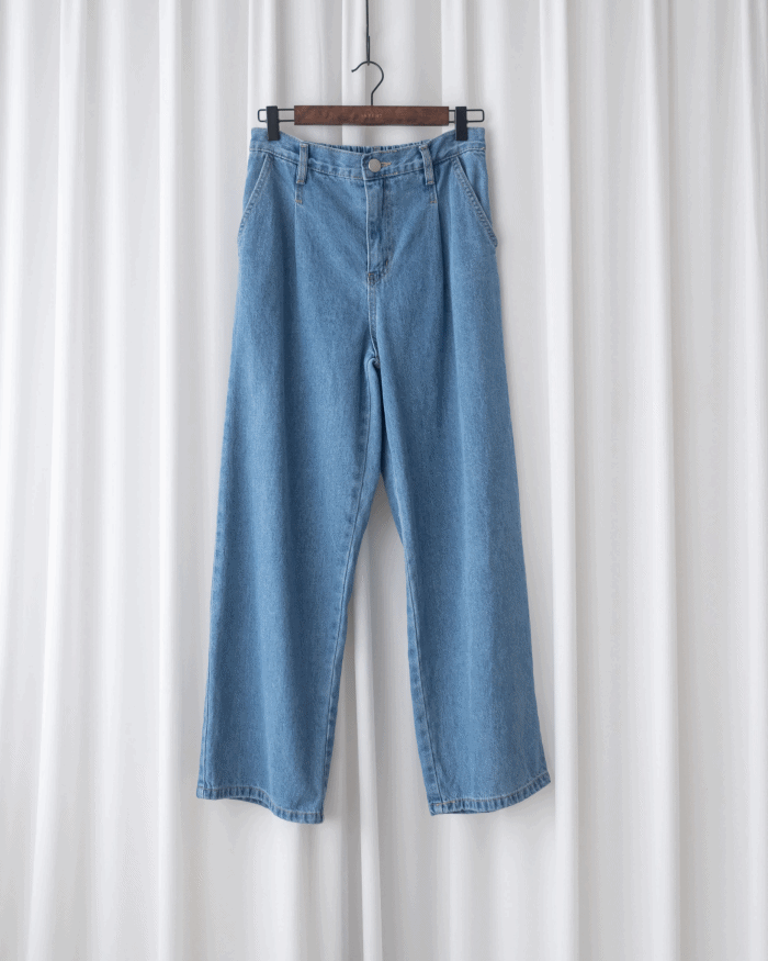 Straight Denim Pants 後鬆緊簡約直筒闊腳牛仔褲/ PT8478