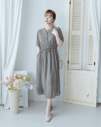 Rhombus Dress 輕復古菱格紋修腰連身裙/ DS1160