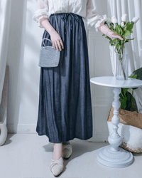Denim Quiet Lux Skirt 低調質感直身亮絲金屬扣長裙/ SK8957