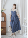 Denim vest dress 裝飾鈕扣假修腰線牛仔吊帶連身裙/ DS9982