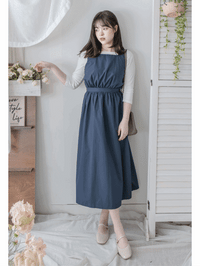 Square Collar Vest Dress 方領口單排鈕扣設計背心連身裙/ DS1012