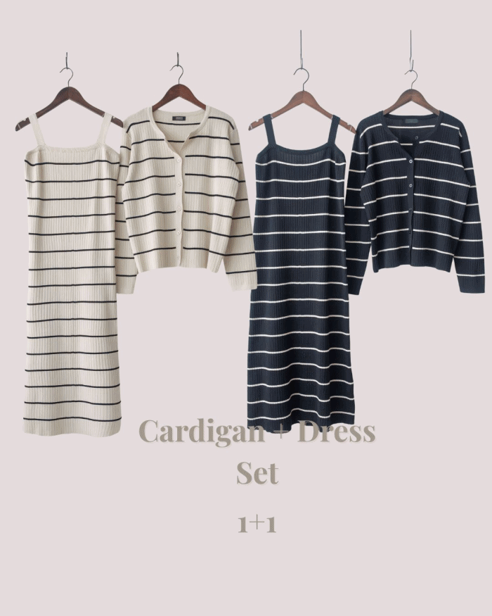 Stripe Set 直身顯瘦連外套條紋套裝 / SE8098