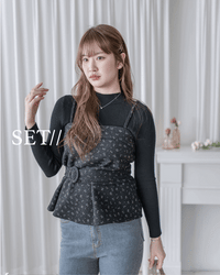 Floral Set 黑色內搭碎花吊帶背心上衣套裝/ SE8101 （pre-order 1月25截單）