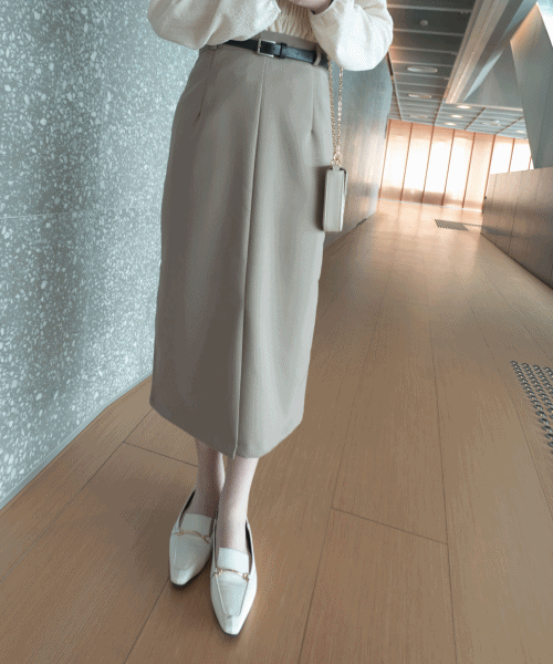 H-line 28"腰身腰帶修腰簡潔直身裙(送銀扣腰帶) , Skirt/ SK8783