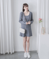 Cable Knitting Set 兩種麻花質感細節方領顯瘦套裝/ SE8093  (pre-order 11月24截單)