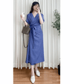 (超靚紫藍色) SlateBlue, Dress 紫藍內鈕扣包式裙擺寬鬆修身連身裙/ DS9640