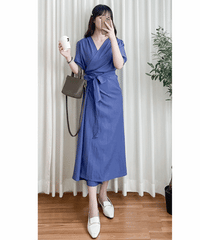 (超靚紫藍色) SlateBlue, Dress 紫藍內鈕扣包式裙擺寬鬆修身連身裙/ DS9640