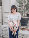 Textured Floral Shirring Top 輕柔印花壓紋荷葉邊上衣/ TP9179