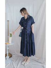 [ 限時重開訂購🕣 ]（連腰帶) Sophisticated Dress 深藍口袋襯衫連身裙/ DS9966
