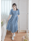 【現貨限量回歸 Special blue】Square Neck Floral Dress 單色光影印花方領口袋連身裙/ DS9975