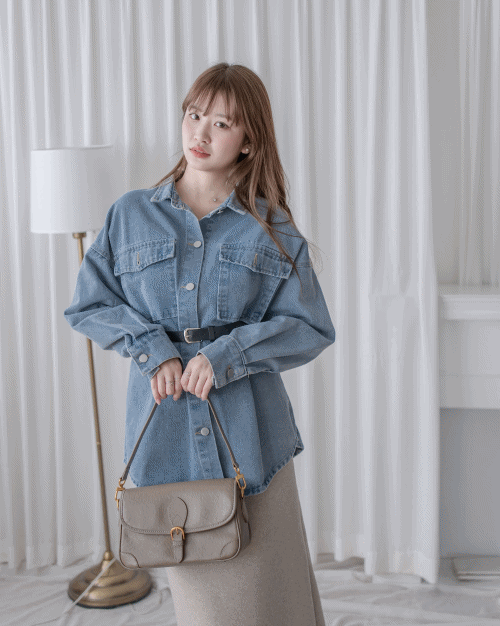 Denim Blouse 水洗牛仔一物兩用上衣（附送腰帶）/ BU9128