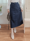 Denim Skirt 深藍色啡線條A形顯瘦牛仔裙/ SK8868 (pre-order 3月5截單)