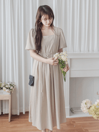 Pleated Waist 隱形橡筋小泡泡袖車褶腰身 Dress / DS9896 (pre-order beige)