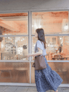 Floral Tiered Skirt 深藍漫步手繪碎花層次長裙/ SK8905