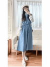 Denim Vest Dress 牛仔色白色車線背心連身裙/ DS9839