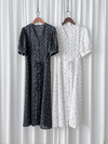 Snowdot Floral Dress V領口雪點印花修腰連身裙/ DS9872