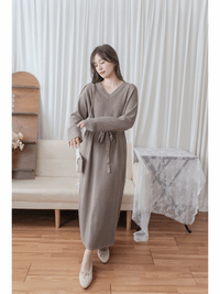 Front Knot Dress 前綁帶V領柔軟線料連身裙/ DS9831 (Pre-order 3月5截單)